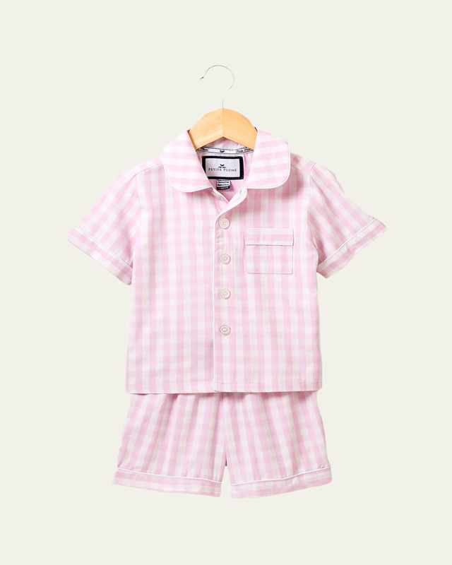 Kid's Gingham Pajama Set w/ Contrast Piping, Size 6M-